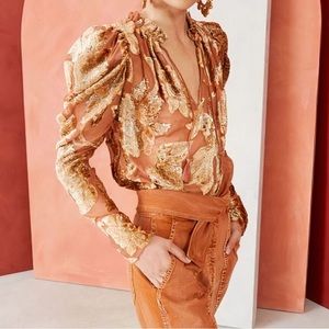 ULLA JOHNSON Puff Long-Sleeve Metallic Camilla Blouse